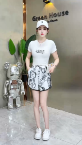 DH HOME กางเกงขาสั้นผู้หญิงเอวสูงลายหมีสองสี | เเฟชั่นใหม่ ใส่ได้หลากสไตล์ในตัวเดียว ผ้าใส่สบายดีระบายอากาศ แฟชั่นน่ารัก QC-KZ9002