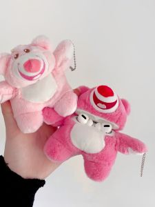 Pink Fluffy Bear Strawberry Cute Cartoon Wireless Apple Airpods pro 2 Case Protective Cover for Airpods 3 4 Generation Bluetooth Headset