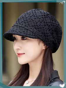 Mũ Len Mềm Mại Thông Thường Dành Cho Nữ Mũ Lưỡi Trai Ngắn Vành Móc Mũ Bóng Chày Có Thể Gập Lại Earflap Ấm Áp Kẻ Sọc Bonnet Cho Mùa Thu Đông