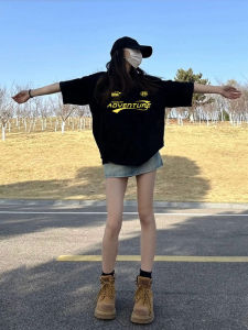 Loose Womens Short Sleeve T-Shirt Summer 2024 New Style High Street Couple Design Sense Cotton Korean Version round Neck