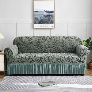 Universal Sofa Cover with Skirt Stretchable Thick Plain L Shape Sofa Slipcover Jacquard Fabric 1/2/3/4 Seater