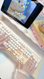 SG Stock MOFII Hello Bear Wireless Keyboard Mouse Set Cute Cartoon Design for Office Home use suitable for Laptops and Desktops