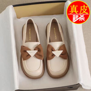 Fashionable round Toe Leather Slip-On Shoes for Women with Bow Detail mid Heel Comfortable Casual Footwear Spring Summer