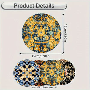 4-piece set - Wooden Table Mat Non-Slip and Heat Resistant Table Protection Dining Table Decor Restaurant Gift