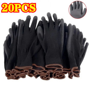 20PCS Black PU Coated Gloves Nylon Polyurethane Gloves Non Slip Durable Breathable Woodwork Outdoor Work Automotive Repair