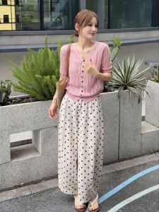 Summer Lightweight Linen High-Waist Slimming Capri Dots Culottes