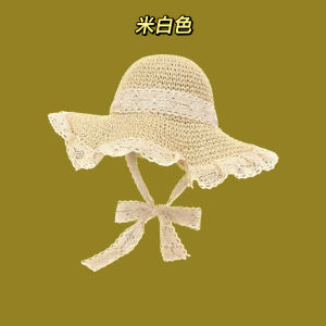 Handmade Summer Lace Lace-up Hollow-out Straw Hat Womens Seaside Vacation Sunshade Sun Protection Hat Sun Beach Hat