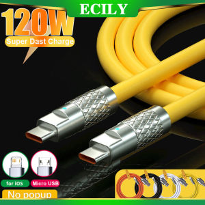 ECILY 120W 6A Super Fast Charge Type-C Liquid Silicone Cable Quick Charge USB Cable For iPhone Xiaomi Huawei Samsung Pixel Data Line Zinc Alloy