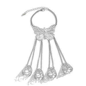 Fashionable Butterfly Hollow out Ring Bracelet Integrated Chain Stage Performance Accessories Elegant Trendy Hand Jewelry