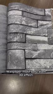 Wallpaper Dinding Batu Alam Granit Kasar 3D Effect Grey Abu Cream / Walpaper Vinyl Murah