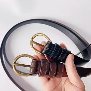 Ladies Vintage Belt Metal Leather Round Buckle Belt Korean Fashion Women Belts Leather Metal Buckle Waist Belt