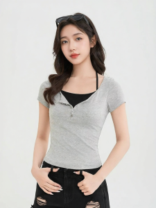 SANFU | Design Feel Summer V-Neck Illusion Two-Piece Tee Shirt