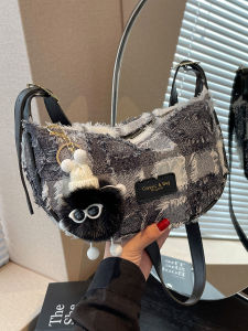 Large Capacity Plaid Dumpling Bag Womens Crossbody Shoulder Bag Fashionable Versatile Summer Design Canvas Casual Handbag