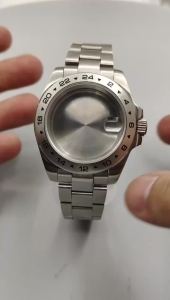 40mm Silver EXP2 GMT Watch Case And Luminous GMT Dial Hand Set Stainless Steel Sapphire Glass Fit NH34 DG3804 Movement Watch