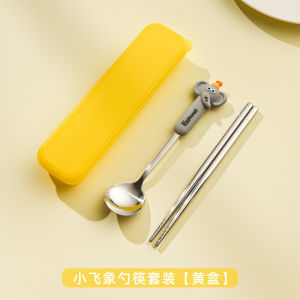 Only for Pupils Cartoon Chopsticks Spoon Set Kids Portable Stainless Steel Tableware Chopsticks Spoon Single Storage Box