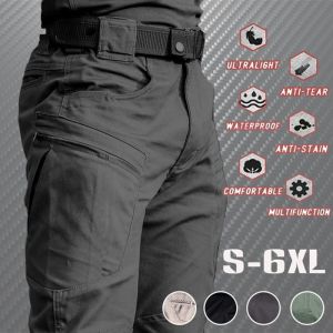 Mens Casual Cargo Trousers Outdoor Sports Pants Multi Pockets Elastic Tactical Pant Waterproof Men Clothing Thin Style