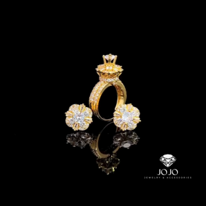 N1437+B1745 Combo 1 nhẫn + 1 đôi bông đính đá sáng lấp lánh JOJO