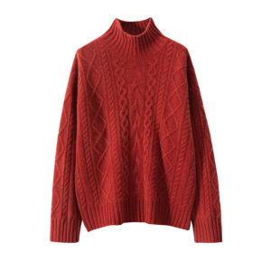 Loose Lazy Pure Cashmere Sweater Thickened Half High Collar Red Knitted Shirt Womens Autumn Winter Base Layer Long Sleeve