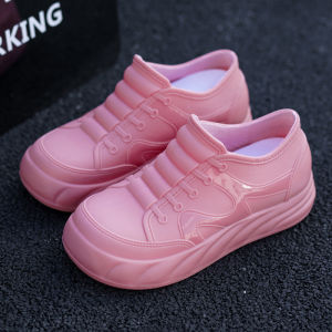 Student Rain Boots Womens Adult Fashion Waterproof Shoes Kitchen Car Wash Work Shoes Fleece-lined Low Tube Non Slip Youth Rubber Shoe Cover