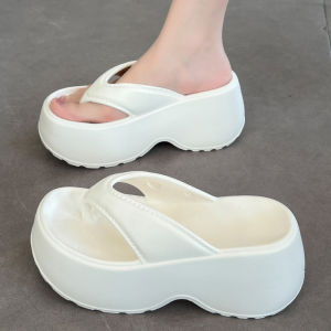 Fashionable Thong Slippers Womens Summer New Thick Bottom Heightening Beachwear Slip-On Sandals Sweet Style High Heel EVA