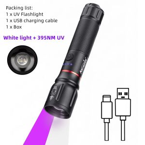 Alonefire | 2-in-1 Zoom High Power UV Light+LED Flashlight Lighting USB Rechargeable Torch Outdoor Camping Hiking Hunting Scorpion Pets Lamp
