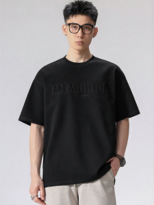 Wood soon | Casual Letter-embossed Round-neck Short-sleeve Mens T-shirt
