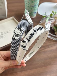 Hello Kitty Polka Dot Wide Edge Sponge Hairband Womens Sweet Plaid Fabric Face Washing Pressing Hair Clip Comfortable Hairband
