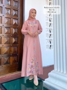 GAMIS MADINA FRASYA BAHAN LINEN CRINCLE PREMIUM KOMBINASI BORDIR WARNA TERBARU TERLARIS 2024