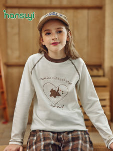 Girls Loose Bottom T-shirt Spring Autumn Fashionable Sweatshirt Childrens Clothing Standard Fit Long Sleeve round Neck Print