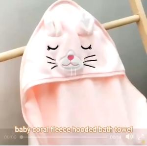 Baby Hooded Bath Towel Animal Cartoon Bathrobe Soft Coral Fleece Swaddle Wrap Blanket for Infants
