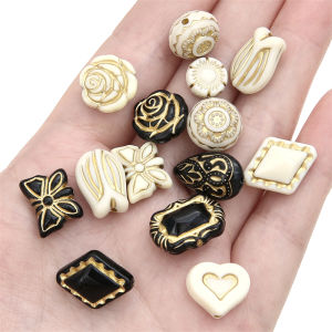Acrylic Exquisite Gold Painted Beads Tulip Flower Heart Angel Styles Charms Beads for Necklace Bracelet Earring DIY Jewelry Craft Making