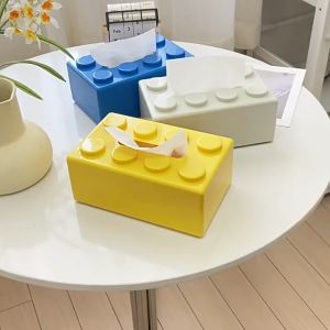 Building Block Tissue Box Living Room Napkin Box Creative Paper Towel Cases Building Blocks Tissue Box Creative Wall-Mounted Perforation-Free Removable Paper Face Towel Storage Cartoon Building Blocks Box
