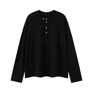 Blaexit Retro Money Style Long Sleeve Mens Henry Collar Base Shirt Casual Fashion T-Shirt for Young Men Autumn Wear