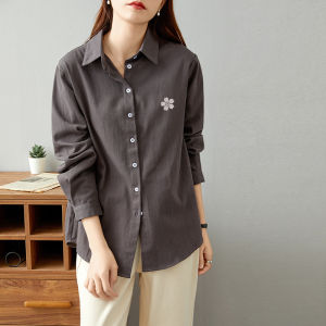 Pink Pure Cotton Long Sleeve Shirt Womens Fashion Outerwear Layering Vest Inner Wear Base Shirt Korean Style Loose Fit Button Detail