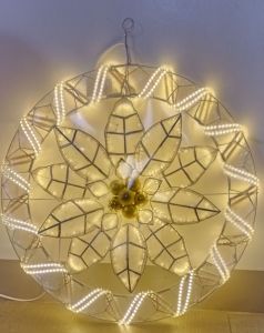 TORIS CAPIZ STORE OF HANDICRAFTS - POINSETTIA ALL LED  PAROL 25 INCH  IN NATURAL CAPIZ(WARM)