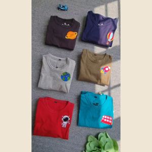 Awesomekids Stelan Kaos Piyama Pendek AnakKaos  Polos Bordir Milan Set 2-8th Daily One Set