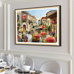 European-style small town street scene cross-stitch kit garden cafe scenery precise printing decorative wall art for living room and bedroom handmade DIY embroidery material pack perfect gift