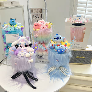 Creative Doll Bouquet Valentines Day Gift Cartoon Doll Toys for Girls Graduation Season Birthday Present Knitted Material