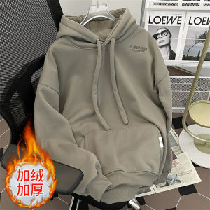 Heavy Weight Velvet Padded Hooded Sweatshirt Mens Loose American Fashion Brand Thickened High Street Couple Autumn and Winter Clothing Casual Coat Top