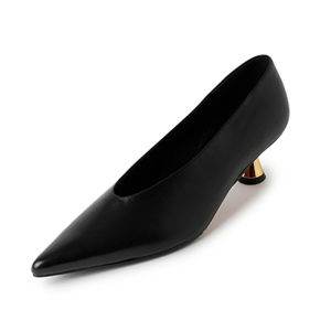 Kmeizu อัพเกรดที่กําหนดเองยุโรปสไตล์รองเท้าส้นสูง ผู้หญิง ฤดูใบไม้ผลิ Cowhide Pointed Toe 4 ซม.บาง Cat Heel OL Party รองเท้าเดี่ยว