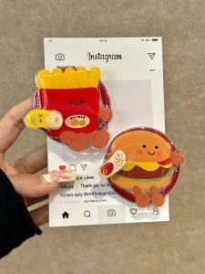 Creative Jellycat Burger Fries Magnetic Absorption Stand Compatible with MagSafe Acrylic Female Mobile Phone Bracket Desktop Support