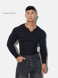 เสื้อยืดแขนยาว TOMATOPAPA สำหรับผู้ชาย เสื้อออกกำลังกายเทรนนิ่งฤดูใบไม้ร่วง 2024 ทรงพอดีตัว สไตล์วัยรุ่น