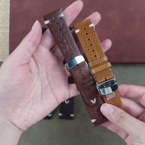 20mm 22mm Butterfly Buckle Vintage Oil Leather Watchbands Business Quick Release Strap Replacement Bracelet Breathable Wristbelt