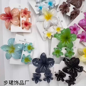 ACC236 Set Jepit Rambut Bunga Kamboja 3in1 Jedai Aksesoris Wanita Akrilik