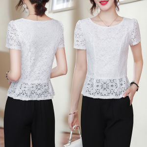 Slimming Lace Top Women Summer Short Sleeve 2025 Spring New Short Length Belly Covering Base Shirt Seven Sleeve Waist in