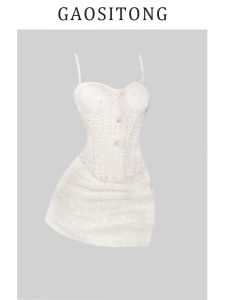 Gaositong Sensation Small Fragrance Style Womens Summer 2025 Sequin Wrap around Halter Top And Mini Skirt Fashion Set