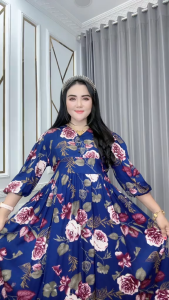 Baju Wanita Casandra Buniya – Dress Katun Rayon Busui Kancing Depan Lengan 7/8 Mayung
