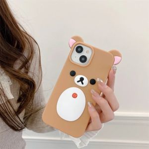 Cartoon Pink Ears Big Mouth Bear Silicone Soft Case for IPhone 12 13 14 15 16 17 Pro Max 16Pro 17Pro IPhone17 IPones Back Cover