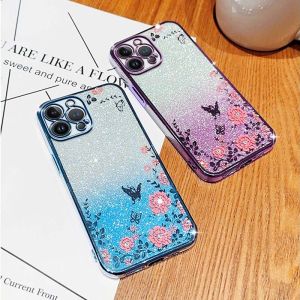 VRQR Phone Case for Samsung Galaxy A03 A04 A04E Rhinestone Gradient Butterfly Glittering Silicone Material（Full lens protection）