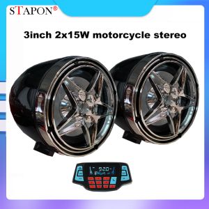 STAPON 3inch 2x15w app control motorcycle stereo audio system hifi amplifier speaker Waterproof FM Radio Bluetooth USB TF MP3 Music Player M3
